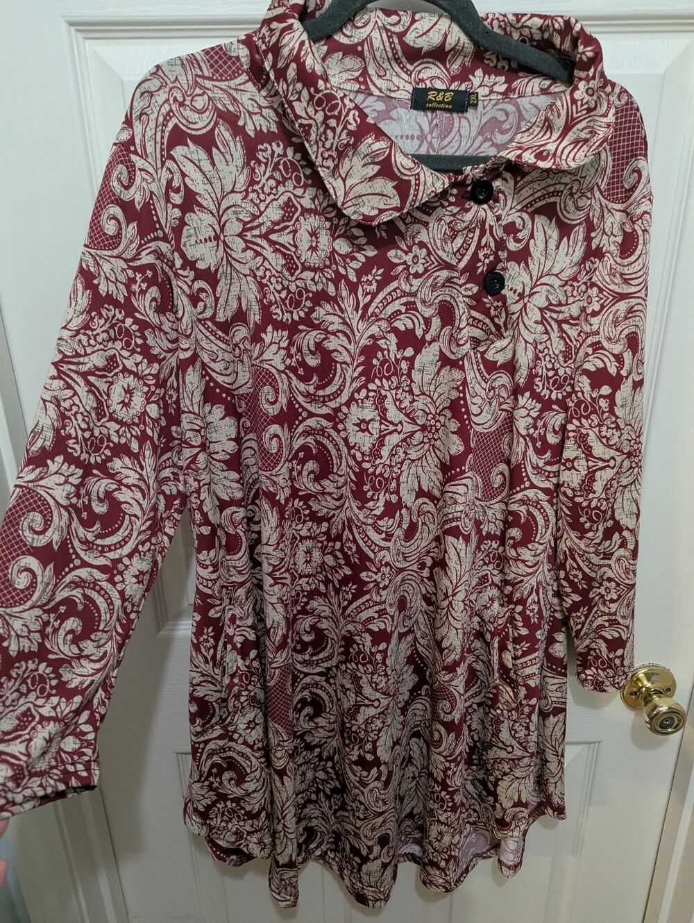 R&B Burgundy Floral Button-Neck Tunic